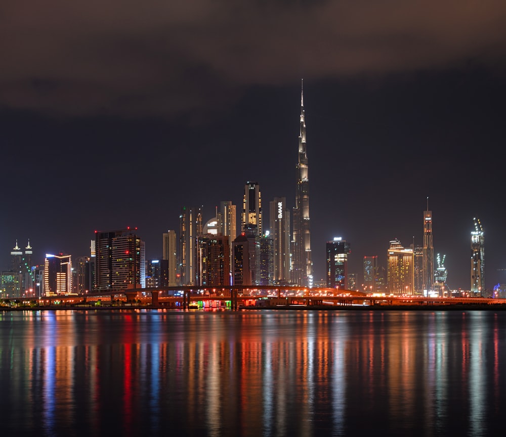Dubai skyline with Burj Khalifa at night