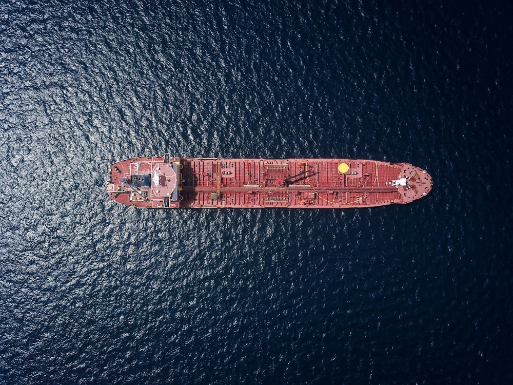 Aerial view of a tanker at sea